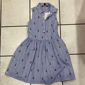 Polo by Ralph Lauren polo bear Blue Striped sleeveless dress pockets girls 12